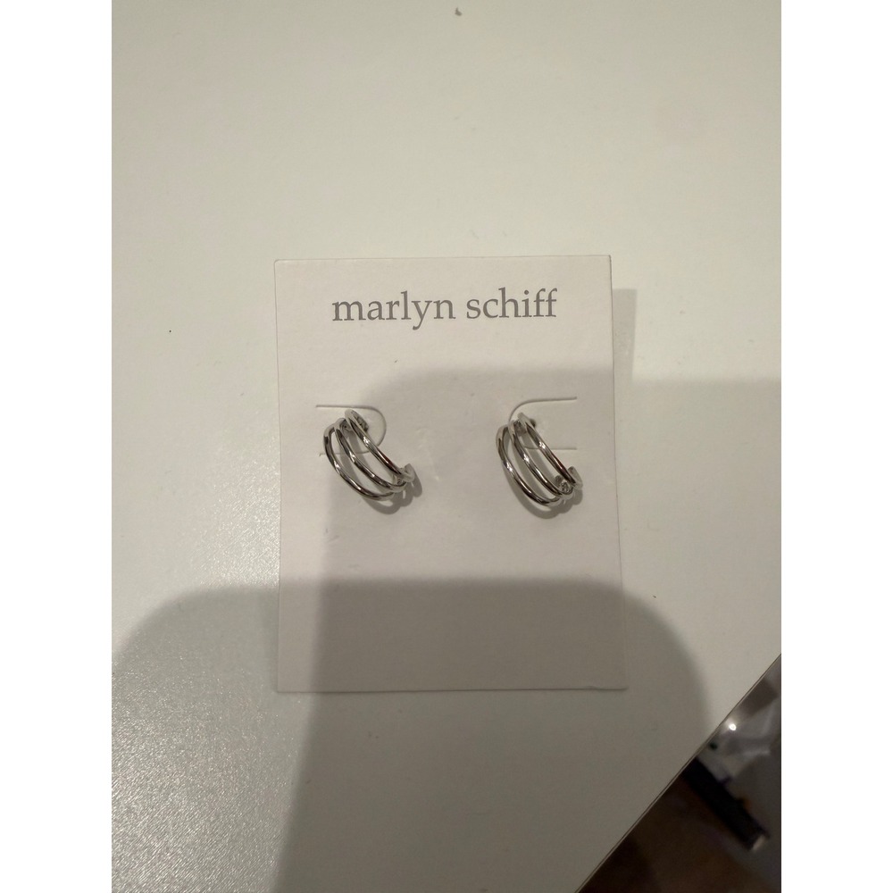 Marlyn Schiff Silver Tone Triple Row Small Hoop Earrings Post Backs